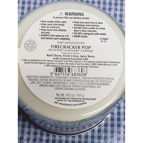 BBW Firecracker Pop American Fireworks Large 3 Wick Candle Home Fragrance - Picture 2 of 2